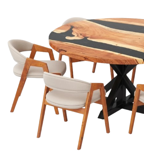 Kraviston-Solid-Acacia-Wood-Live-Edge-Round-Epoxy-6-Seater-Dining-Table-Set