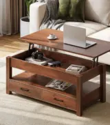 Lift-Top Wooden Coffee Table with Hidden Storage and Drawers – Convertible Coffee Table for Living Room