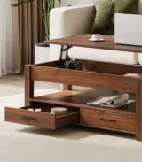 Tom Lift-Top Wooden Coffee Table with Hidden Storage and Drawers – Convertible Coffee Table for Living Room - Image 2