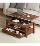 Tom Lift-Top Wooden Coffee Table with Hidden Storage and Drawers – Convertible Coffee Table for Living Room - Image 3