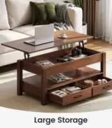 Tom Lift-Top Wooden Coffee Table with Hidden Storage and Drawers – Convertible Coffee Table for Living Room - Image 4