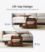 Tom Lift-Top Wooden Coffee Table with Hidden Storage and Drawers – Convertible Coffee Table for Living Room - Image 5