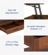 Tom Lift-Top Wooden Coffee Table with Hidden Storage and Drawers – Convertible Coffee Table for Living Room - Image 6