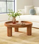 Aleanne Round Coffee Table With Tray Top – Natural Finish