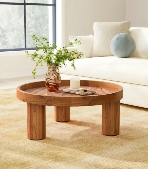 Aleanne Round Coffee Table With Tray Top – Natural Finish