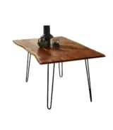 Gin Compact Live Edge Solid Acacia Wood Dining Table with Walnut Finish and Black Hairpin Frame – 80 x 80 cm  4-Seater Table - Image 2
