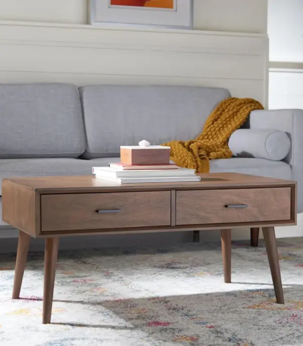 Foerster Solid Wood Coffee Table with 2 Drawers – Rectangular Storage Table for Living Room