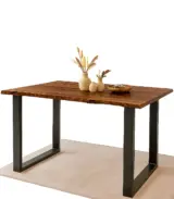 Faby Live Edge Solid Acacia Wood Dining Table with Walnut Finish and Black U-Shaped Frame – 140 x 80 cm | 6-Seater Table - Image 3