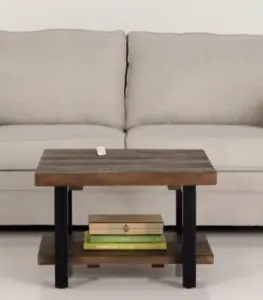 Metal and Solid Wood Square Coffee Table with Bottom Shelf 2