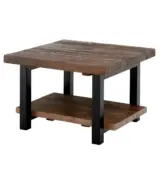 Lumo Metal and Solid Wood Square Coffee Table with Bottom Shelf – Rustic Industrial Center Table - Image 3
