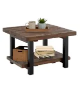 Lumo Metal and Solid Wood Square Coffee Table with Bottom Shelf – Rustic Industrial Center Table - Image 5