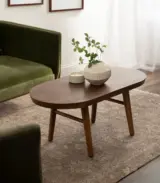 Oval Solid Wood Coffee Table with Tapered Legs – Walnut Finish for Living Room