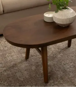 Oval Solid Wood Coffee Table with Tapered Legs – Walnut Finish for Living Room 2