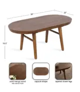 Reet Oval Solid Wood Coffee Table with Tapered Legs – Walnut Finish for Living Room - Image 4