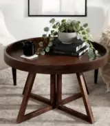 Luk Round Solid Wood Coffee Table with Angled Cross Legs – Natural Walnut Finish - Image 2