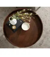 Luk Round Solid Wood Coffee Table with Angled Cross Legs – Natural Walnut Finish - Image 3
