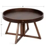 Luk Round Solid Wood Coffee Table with Angled Cross Legs – Natural Walnut Finish - Image 4