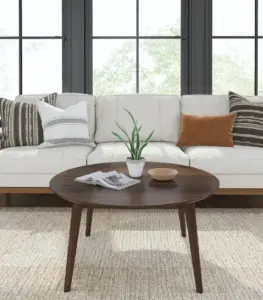 Round Solid Wood Coffee Table with Tapered Legs 1