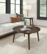 Round Solid Wood Coffee Table with Tapered Legs