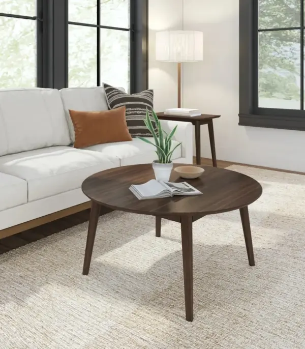 Round Solid Wood Coffee Table with Tapered Legs