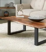 Sheesham Wood Live Edge Top Coffee Table With Metal Base – Honey Finish