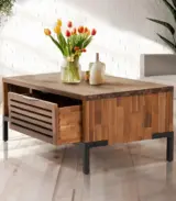Solid Acacia Wood Coffee Table With Storage – Rustic Chestnut Finish