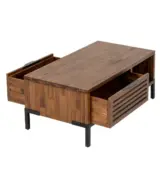 Fatle Solid Acacia Wood Coffee Table With Storage – Rustic Chestnut Finish - Image 4
