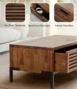 Fatle Solid Acacia Wood Coffee Table With Storage – Rustic Chestnut Finish - Image 7