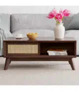 Nimi Solid Acacia Wood Coffee Table with Cane Drawer – Mid-Century Rectangular Living Room Table - Image 2