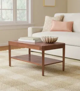Jazz Solid Acacia Wood Rectangular Coffee Table with Lower Storage Shelf