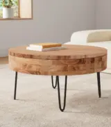 Clasy Solid Acacia Wood Round Coffee Table With Lift Top Storage - Image 6