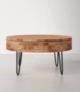 Clasy Solid Acacia Wood Round Coffee Table With Lift Top Storage - Image 7