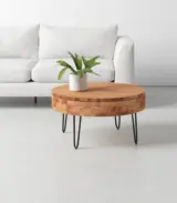 Solid Acacia Wood Round Coffee Table With Lift Top Storage