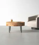 Clasy Solid Acacia Wood Round Coffee Table With Lift Top Storage - Image 5