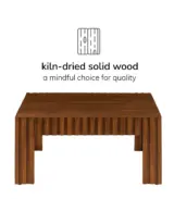 Hulk Solid Acacia Wood Square Coffee Table With Slatted Legs – Walnut Finish - Image 3