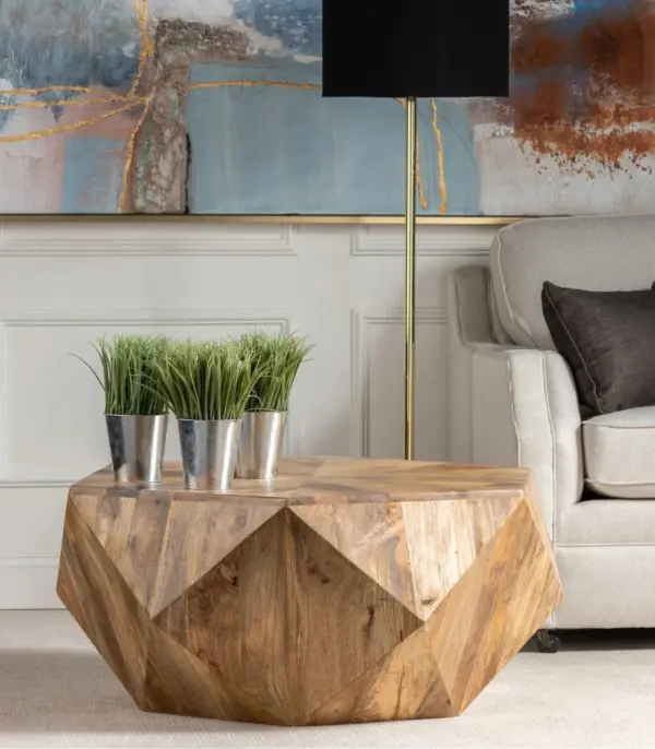 Solid Mango Wood Gemstone Style Coffee Table – Natural Finish
