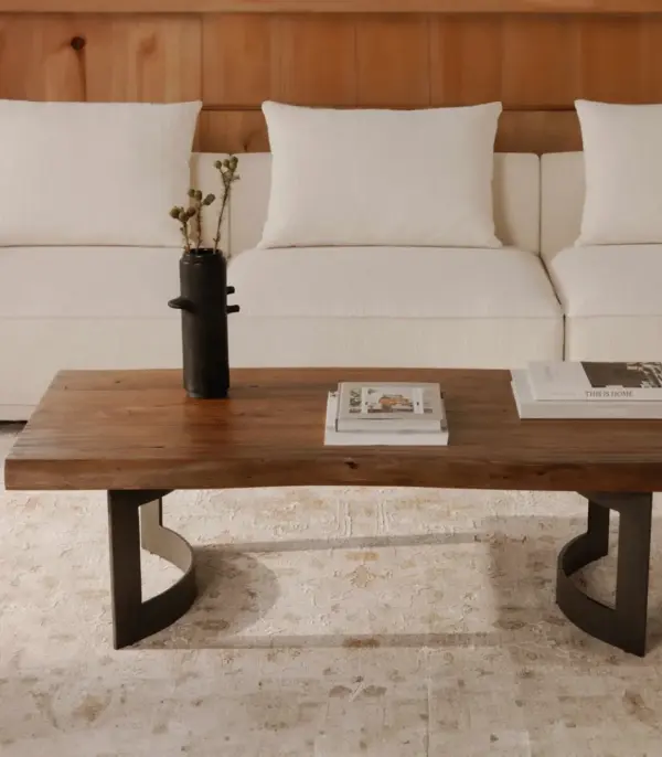 Solid Sheesham Wood Live Edge Coffee Table With Metal Sled Base – Natural Finish