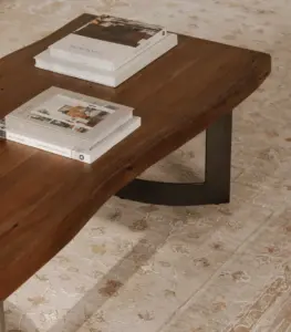 Solid Sheesham Wood Live Edge Coffee Table With Metal Sled Base – Natural Finish 2
