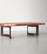 Chichi Solid Sheesham Wood Live Edge Coffee Table With Metal Sled Base – Natural Finish - Image 3