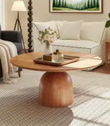 Travish Round Coffee Table With Solid Wood Top And Pedestal Base – Natural Wood Finish - Image 2