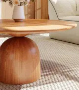 Travish Round Coffee Table With Solid Wood Top And Pedestal Base – Natural Wood Finish - Image 3