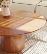 Travish Round Coffee Table With Solid Wood Top And Pedestal Base – Natural Wood Finish - Image 4