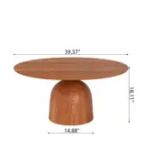 Travish Round Coffee Table With Solid Wood Top And Pedestal Base – Natural Wood Finish - Image 5
