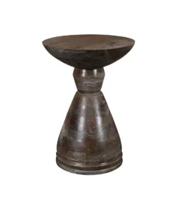 Elive Mango Wood Round Shaped Side Table – Walnut Finish 2