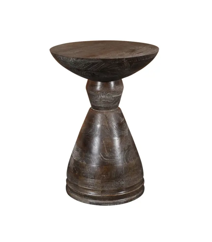 Elive Mango Wood Round Shaped Side Table – Walnut Finish 2