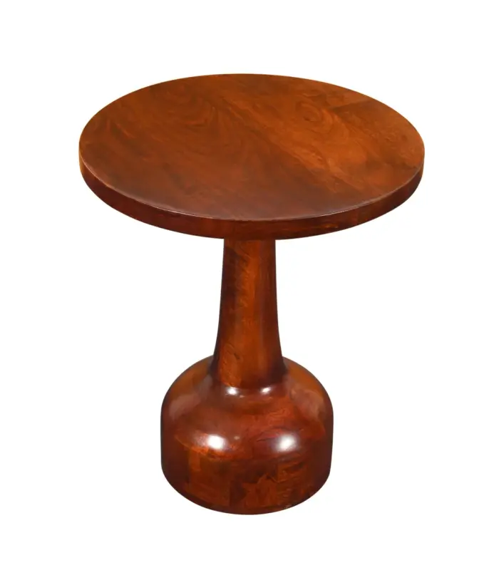 Lamp Style Mango Wood Round Shaped Side Table – Walnut Finish 3