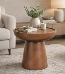 Orvik Mango Wood Round Shaped Side Table – Walnut Finish
