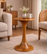 Furish Mango Wood Round Shaped Side Table – Walnut Finish