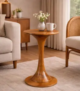 Furish Mango Wood Round Shaped Side Table – Walnut Finish