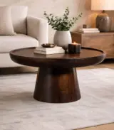 Torrish Mango Wood Round Shaped Coffee Table – Black Finish
